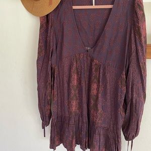 Cute FREE PEOPLE Boho Print Long Sleeve Dress